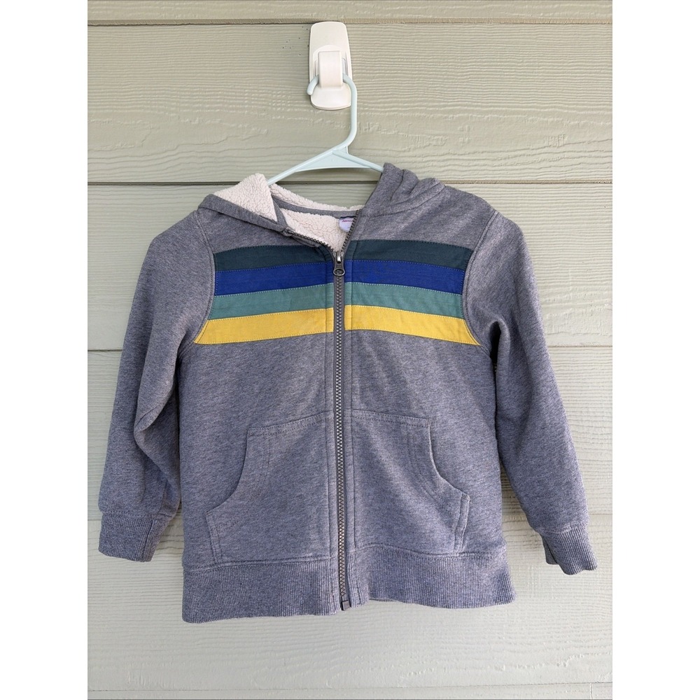 Hanna Andersson Gray Sherpa Lined Full Zip Striped Hooded Jacket Youth Boy 5